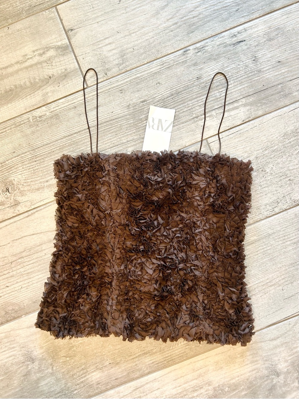 NWT Zara Women’s Brown Strapless Ruffle Textured Trim Top - Medium